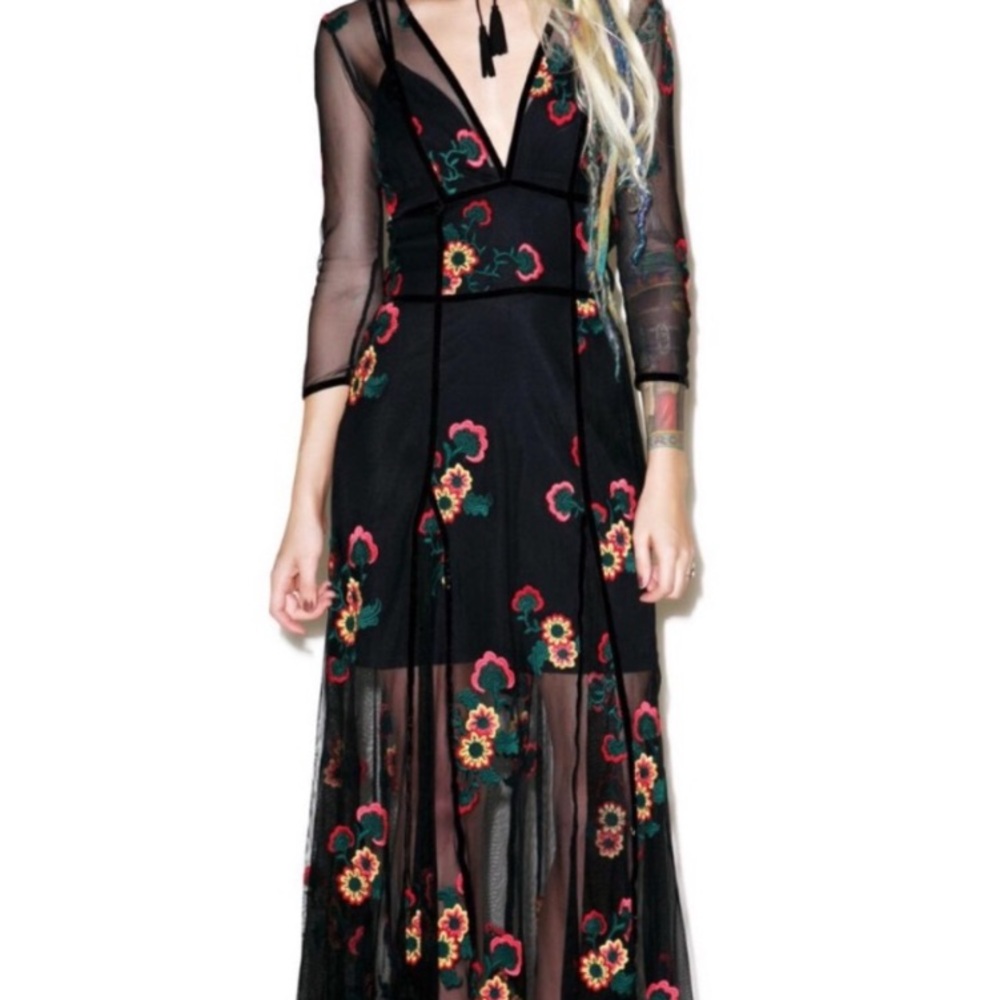 For Love and Lemons Flower embroidered maxi dress
